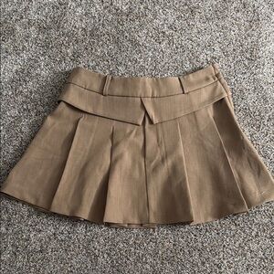 Tan Pleated Mini Skirt